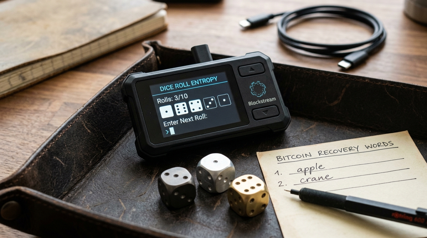 Blockstream Jade dice roll entropy generation setup