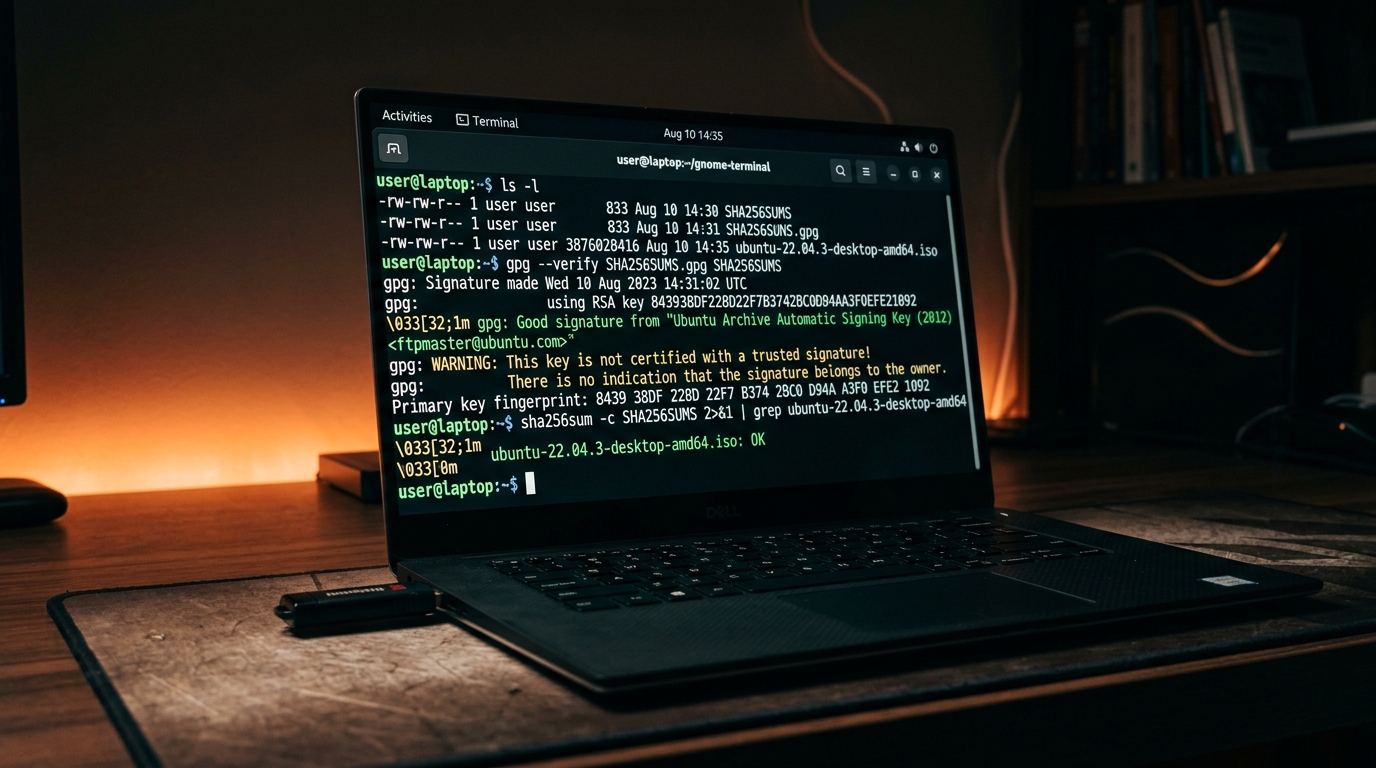 Cryptographic GPG and SHA256 checksum verification on Ubuntu ISO