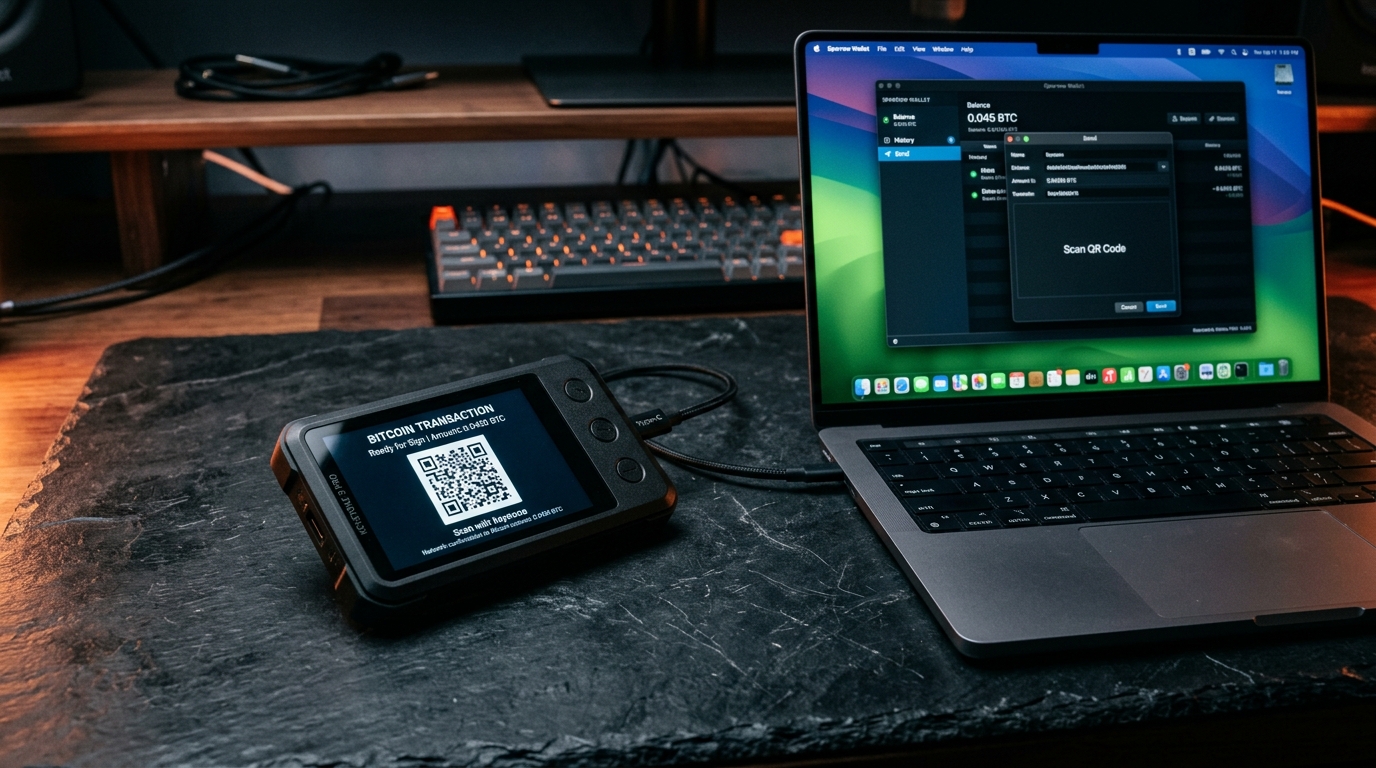 Keystone 3 Pro air-gapped hardware wallet connected with Sparrow Wallet